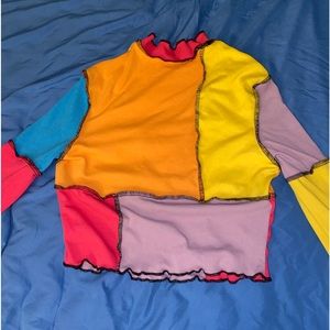 Long sleeve Stitched Color Block Top